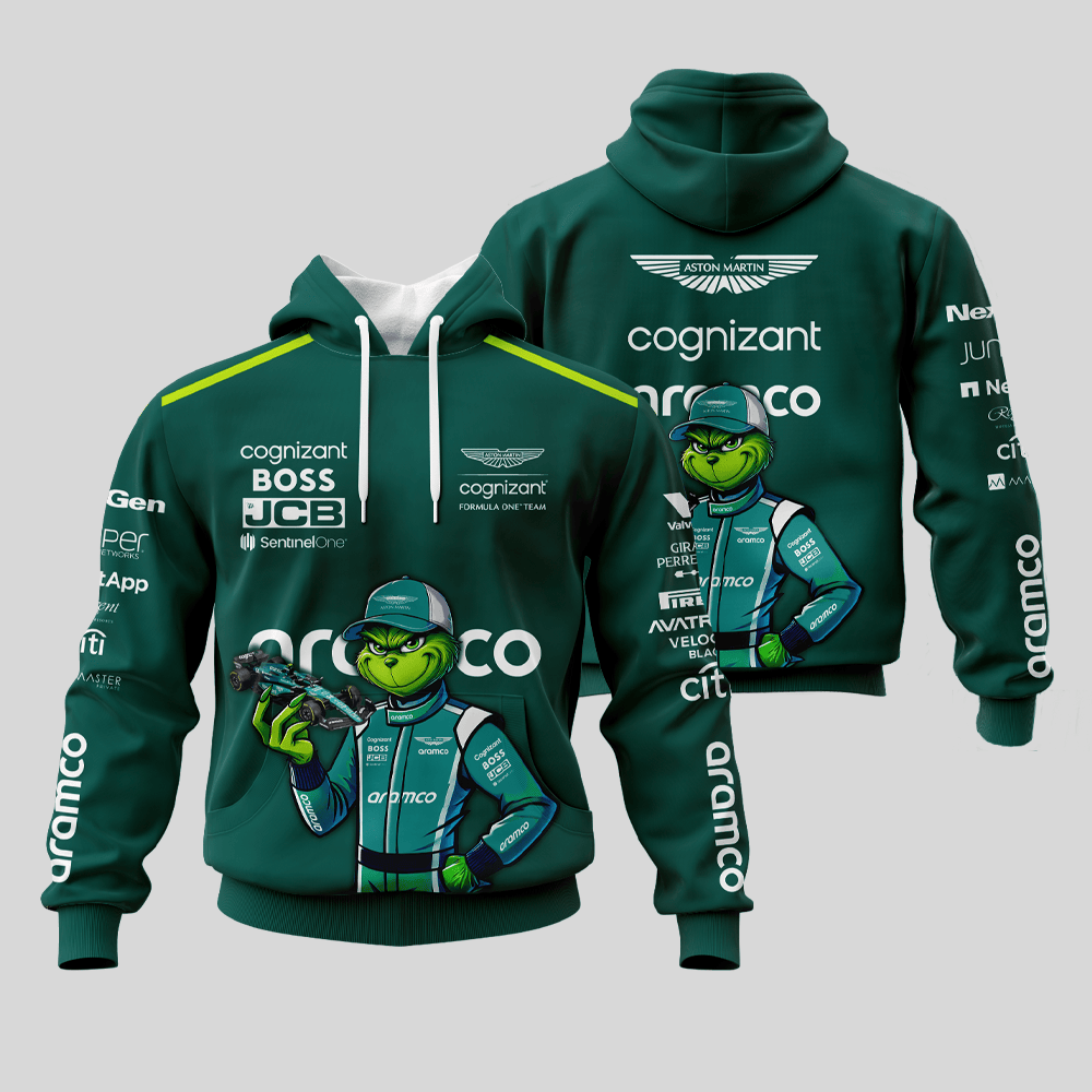 Aston Martin Aramco Cognizant Formula One Team x Grinch Hoodie, T Shirt, Zip Hoodie, Sweatshirt