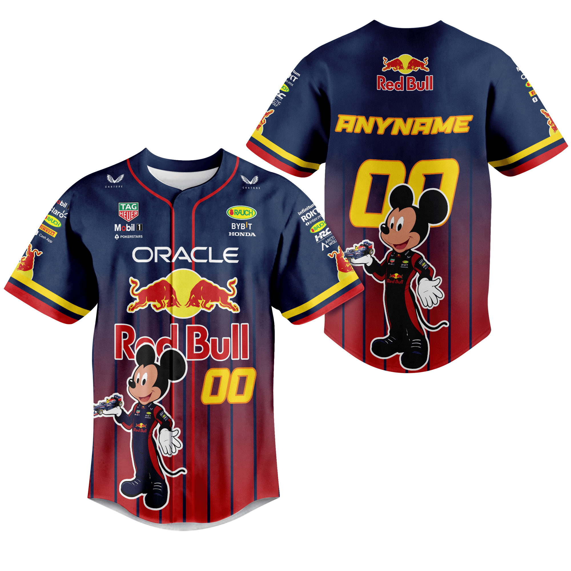 Personalized Red Bull Racing x Mickey baseball jersey
