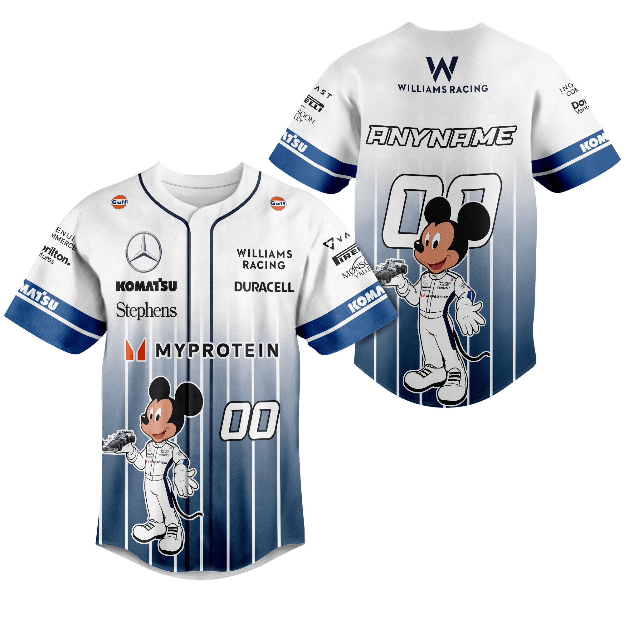 Personalized Williams F1 x Mickey baseball jersey