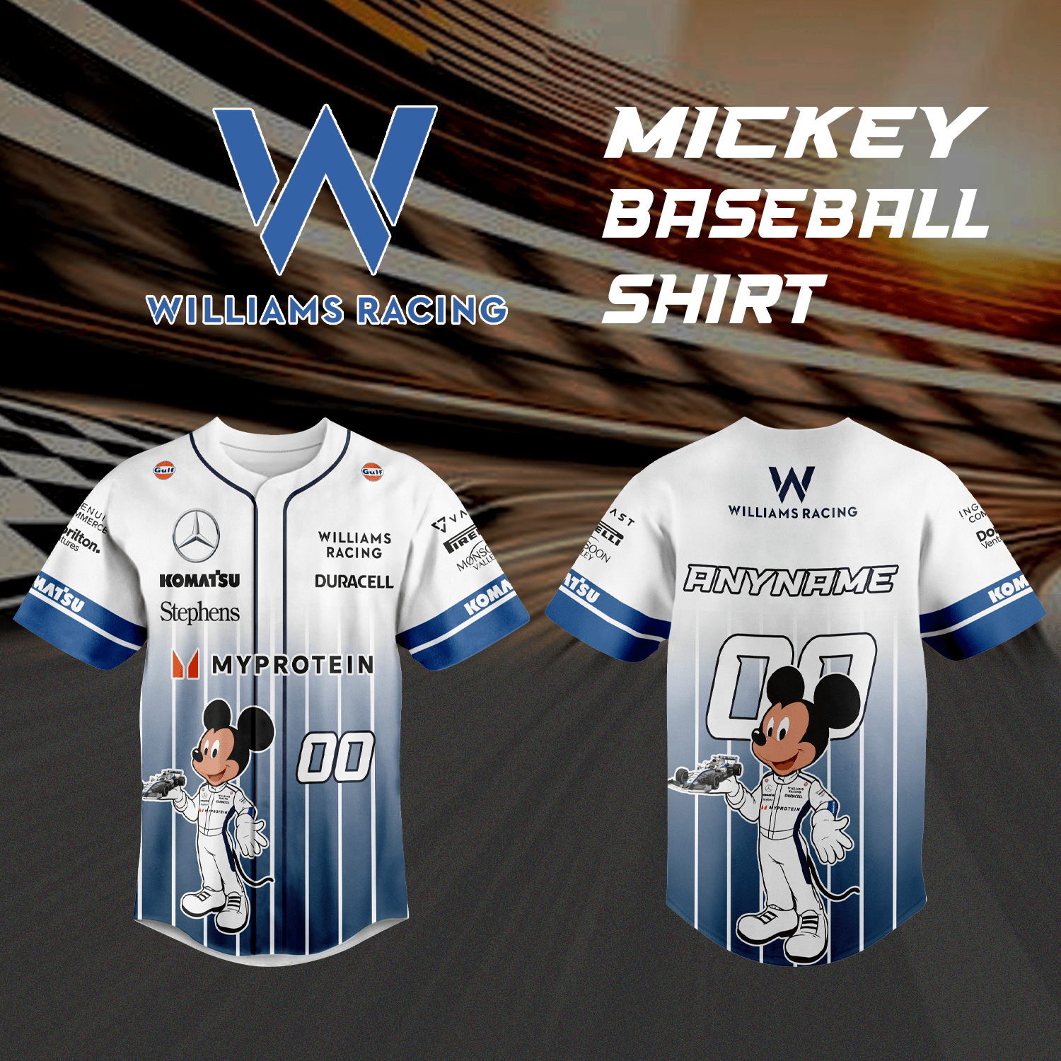 Personalized Williams F1 x Mickey baseball jersey