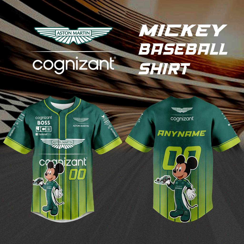 Personalized Aston Martin Aramco Cognizant Formula One Team x Mickey baseball jersey