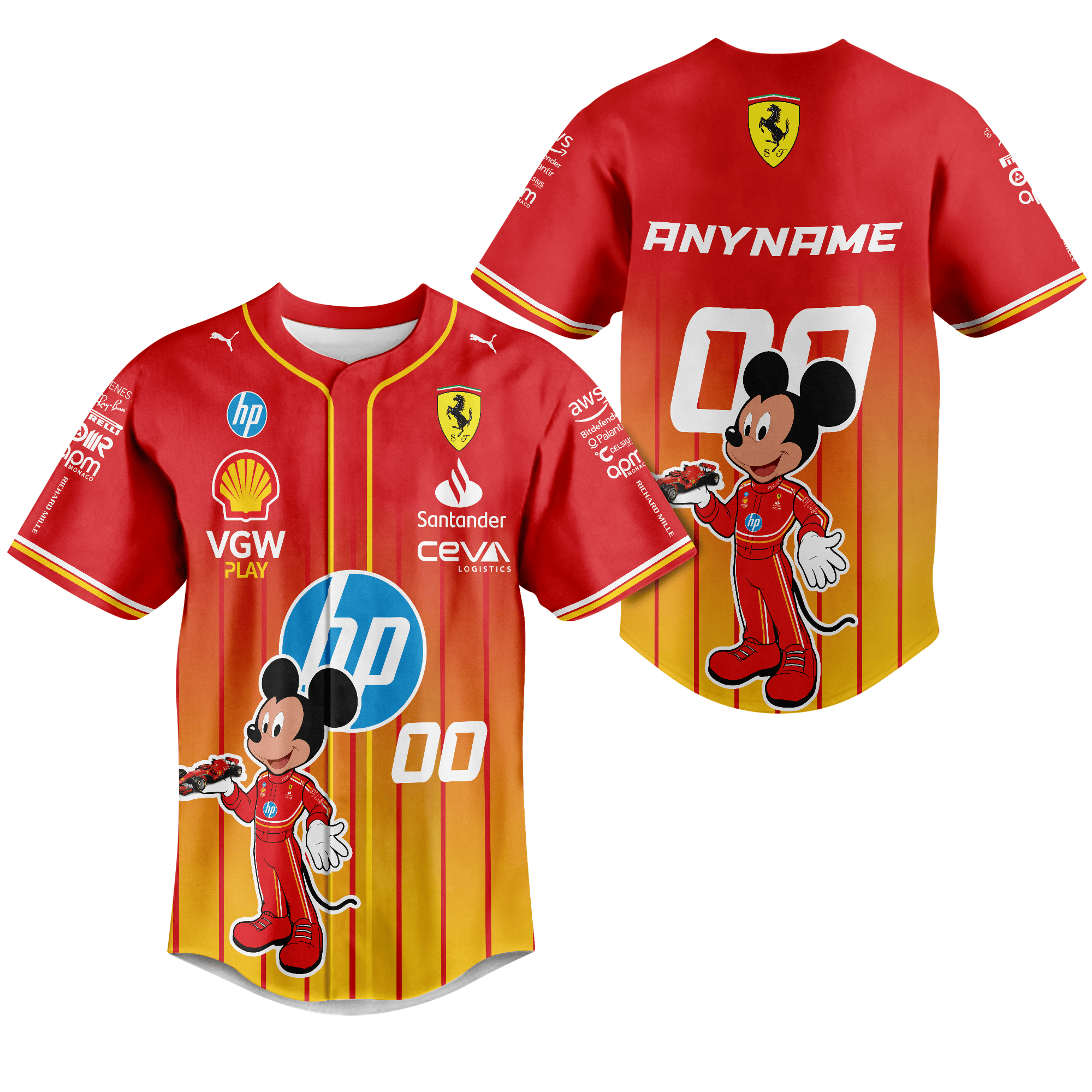 Personalized Scuderia Ferrari x Mickey baseball jersey