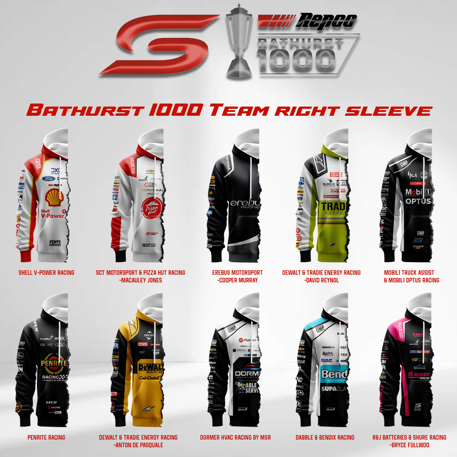 Supercars Bathurst 1000 3D Custom Apparel | Mix & Match Any 2 Teams!