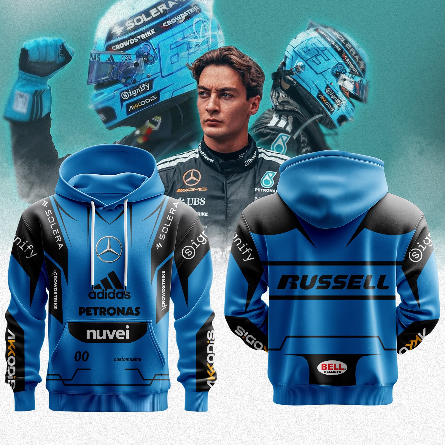 Mercedes George Russell Premium Helmet Hoodie 2025