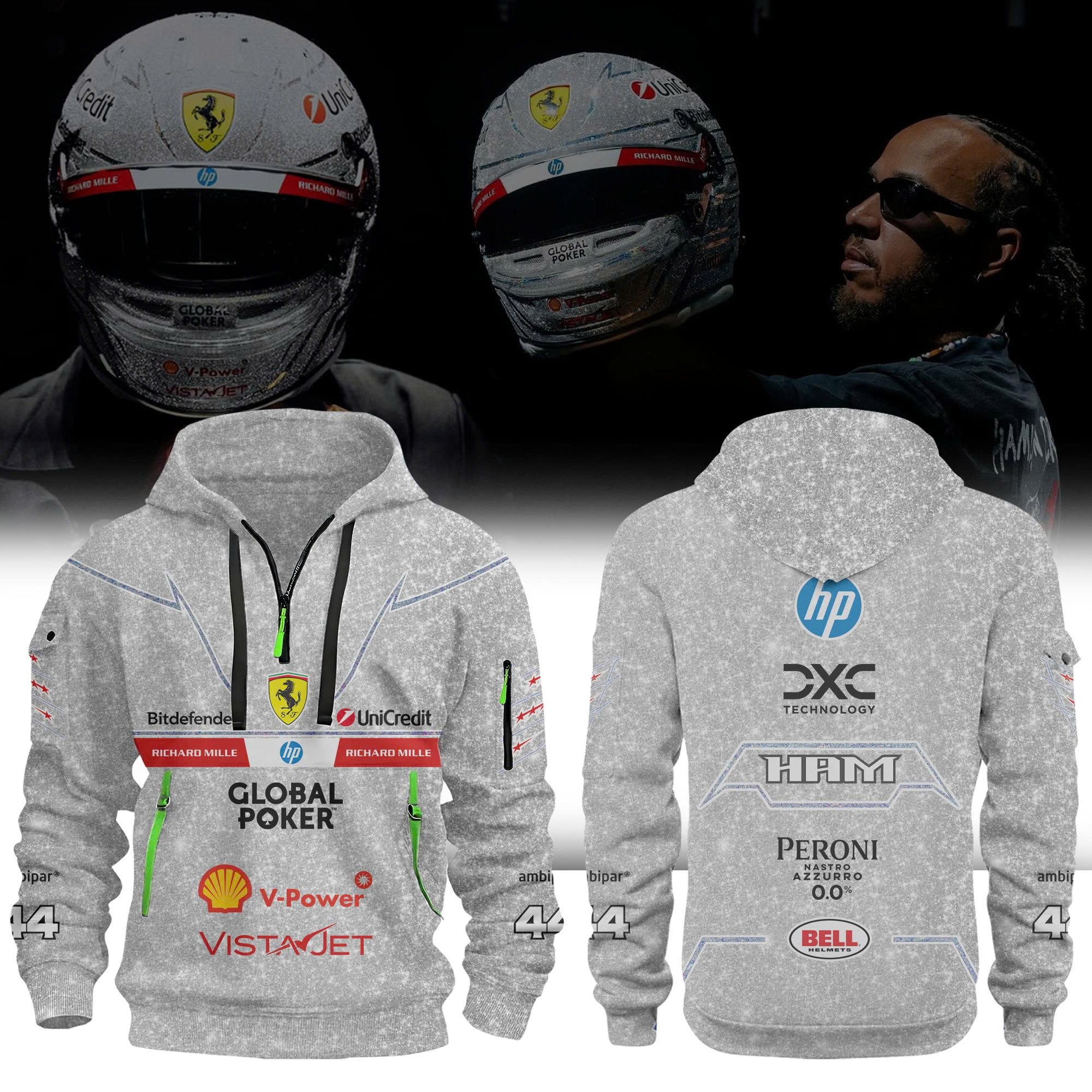 Lewis Hamilton Las Vegas GP Helmet Inspired Quarter Zip Hoodie