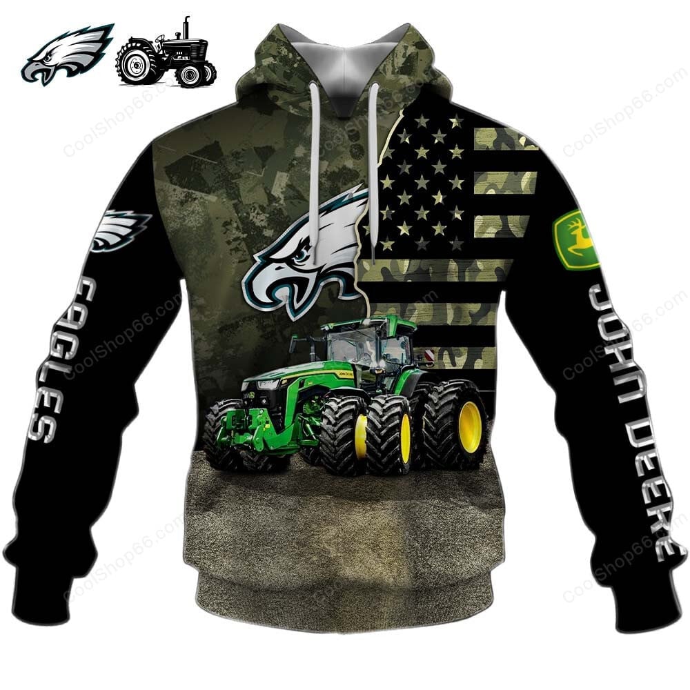 Philadelphia Eagles x John Deere Hoodie | Funny Green Character Premium Hoodie