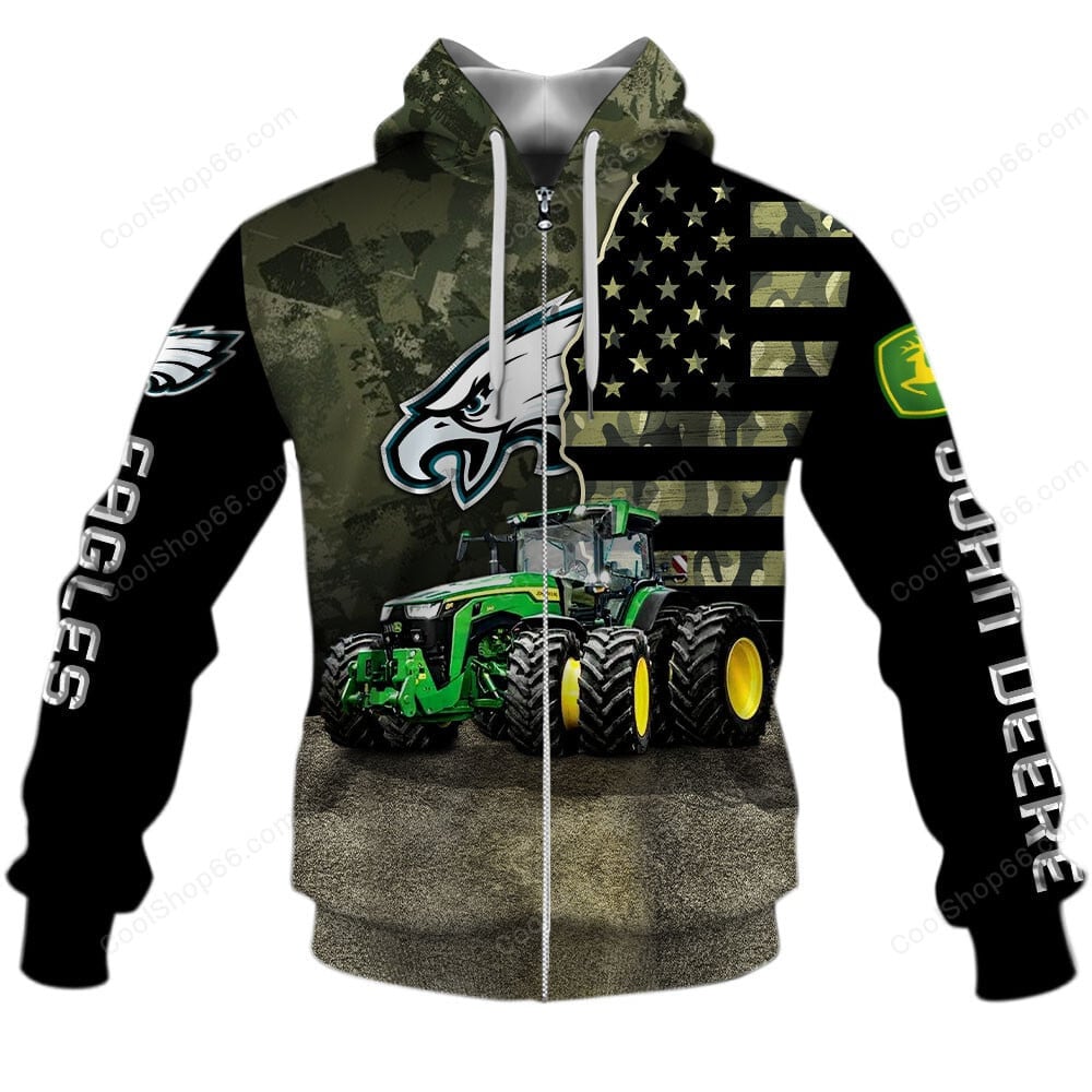 Philadelphia Eagles x John Deere Hoodie | Funny Green Character Premium Hoodie