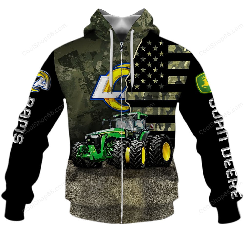 Los Angeles Rams x John Deere Hoodie | Funny Green Character Premium Hoodie