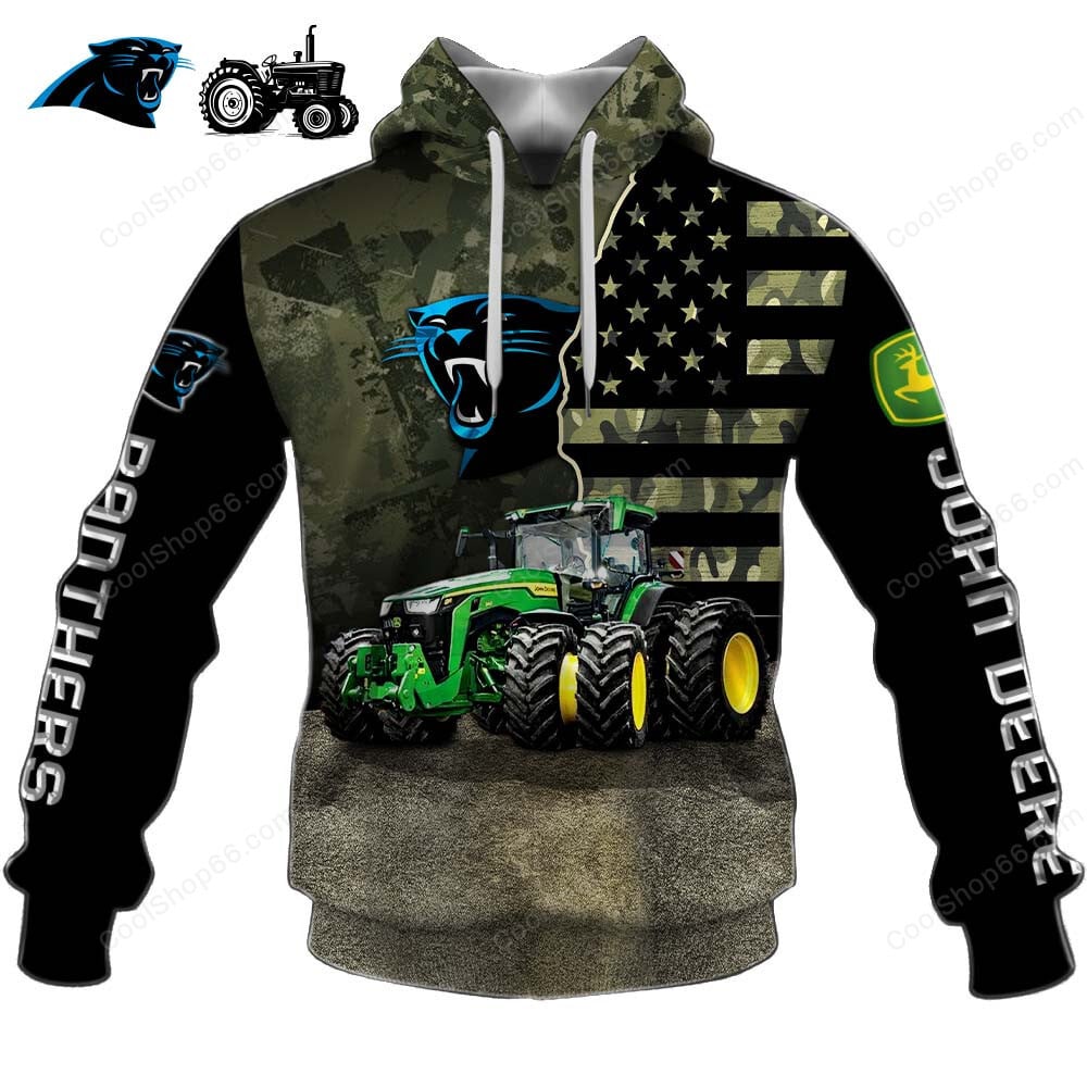 Carolina Panthers x John Deere Hoodie | Funny Green Character Premium Hoodie