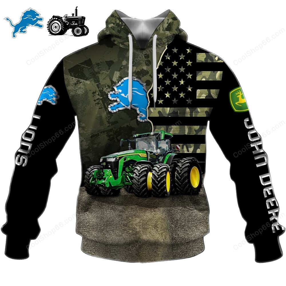 Detroit Lions x John Deere Hoodie | Funny Green Character Premium Hoodie