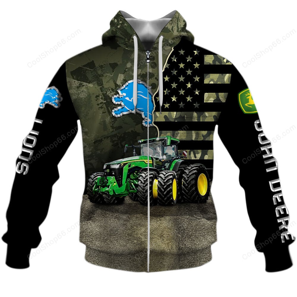 Detroit Lions x John Deere Hoodie | Funny Green Character Premium Hoodie