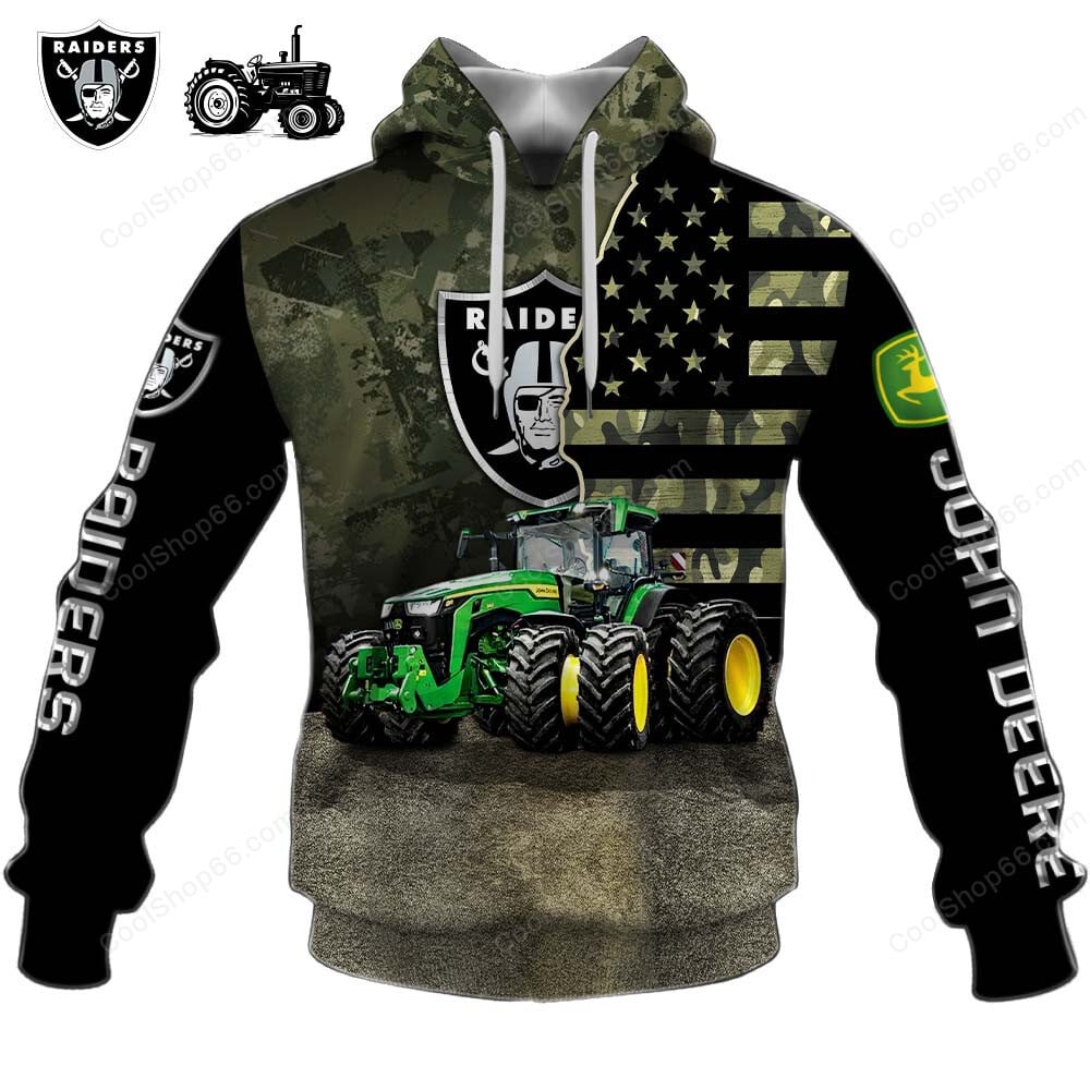 Las Vegas Raiders x John Deere Hoodie | Funny Green Character Premium Hoodie