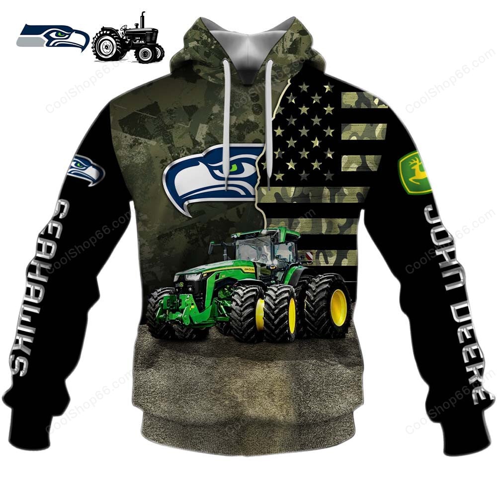 Seattle Seahawks x John Deere Hoodie | Funny Green Character Premium Hoodie