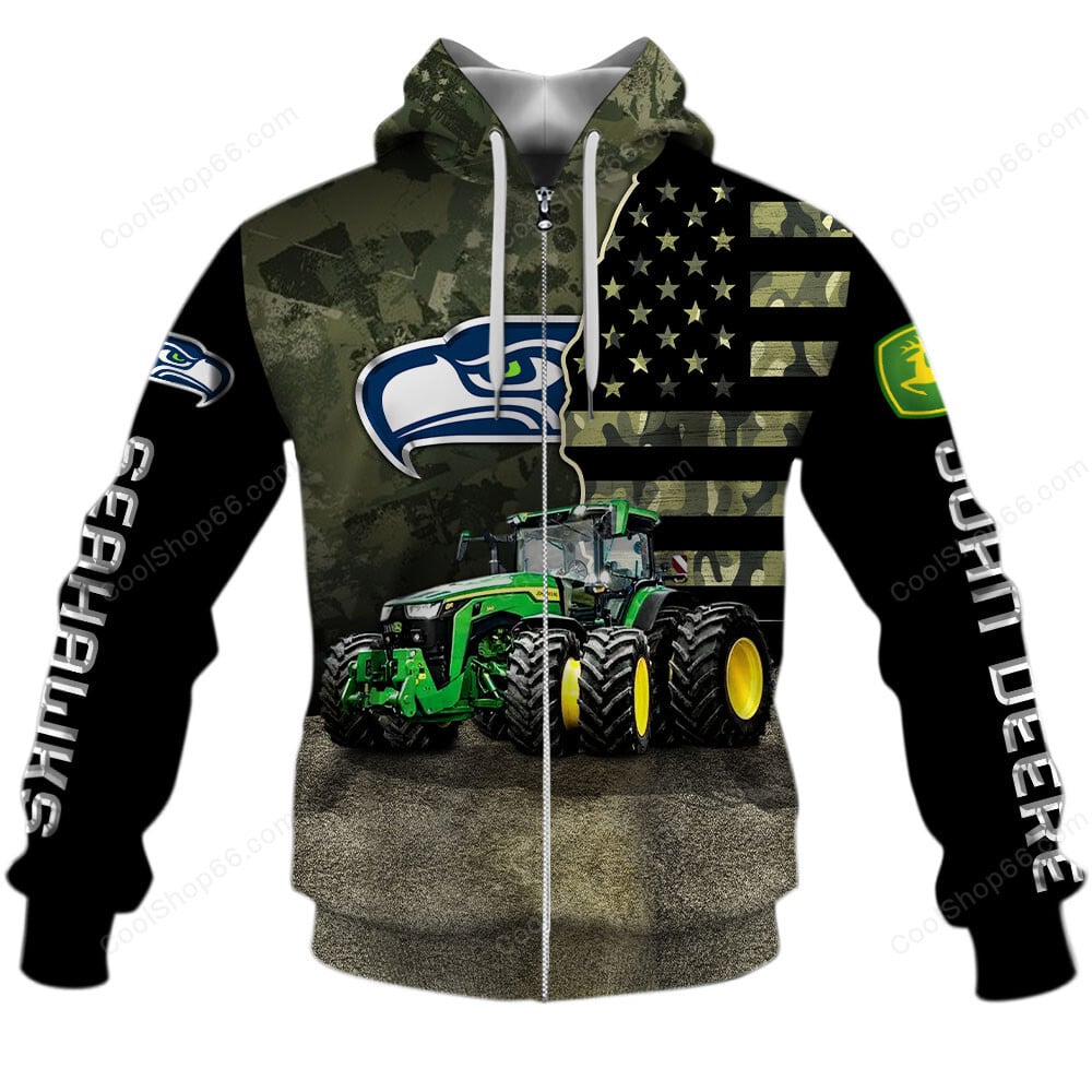 Seattle Seahawks x John Deere Hoodie | Funny Green Character Premium Hoodie