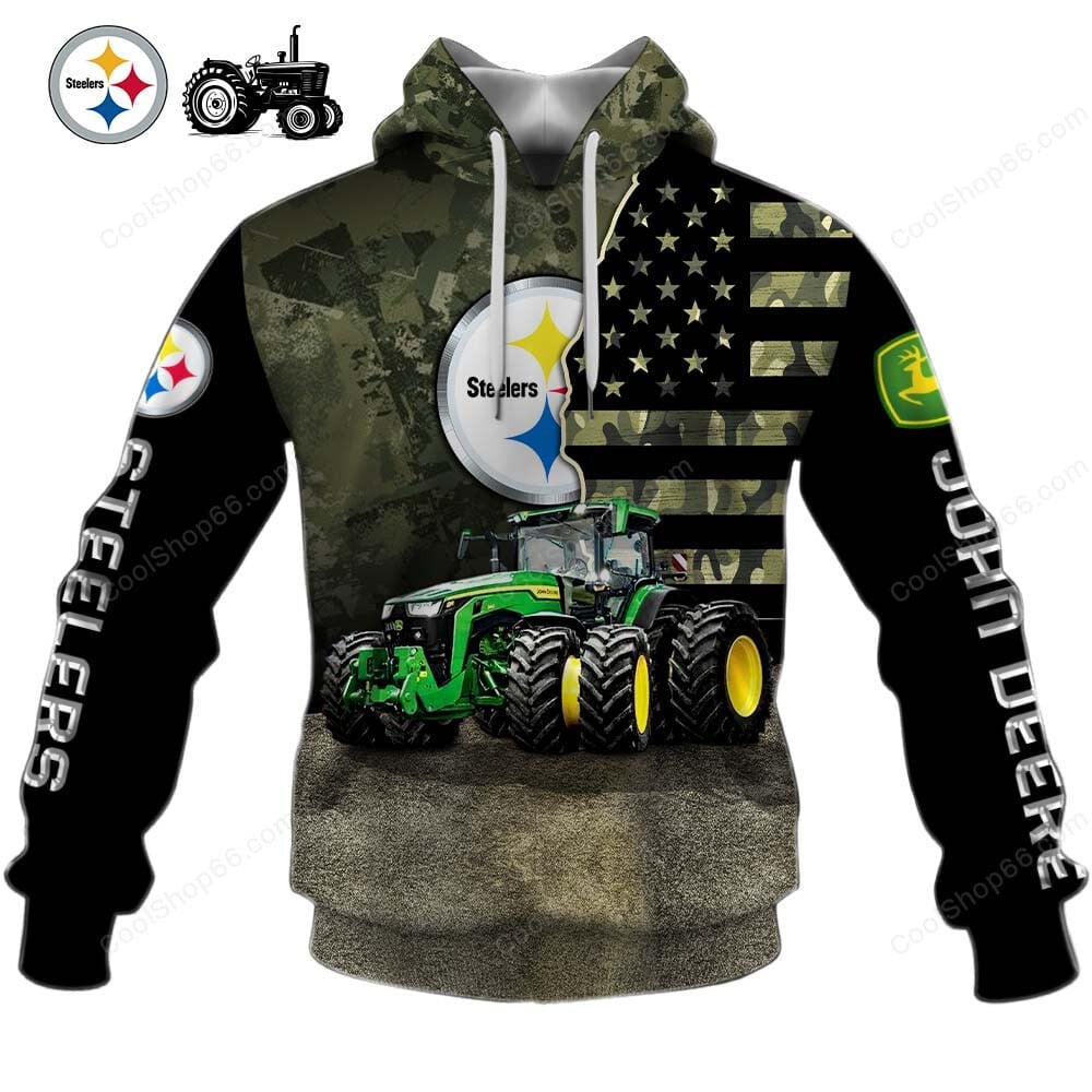 Pittsburgh Steelers x John Deere Hoodie | Funny Green Character Premium Hoodie