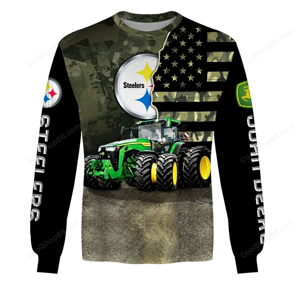 Pittsburgh Steelers x John Deere Hoodie | Funny Green Character Premium Hoodie