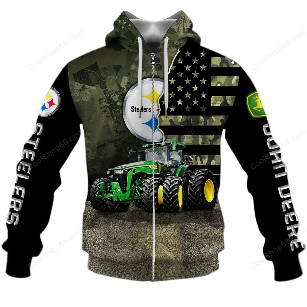 Pittsburgh Steelers x John Deere Hoodie | Funny Green Character Premium Hoodie