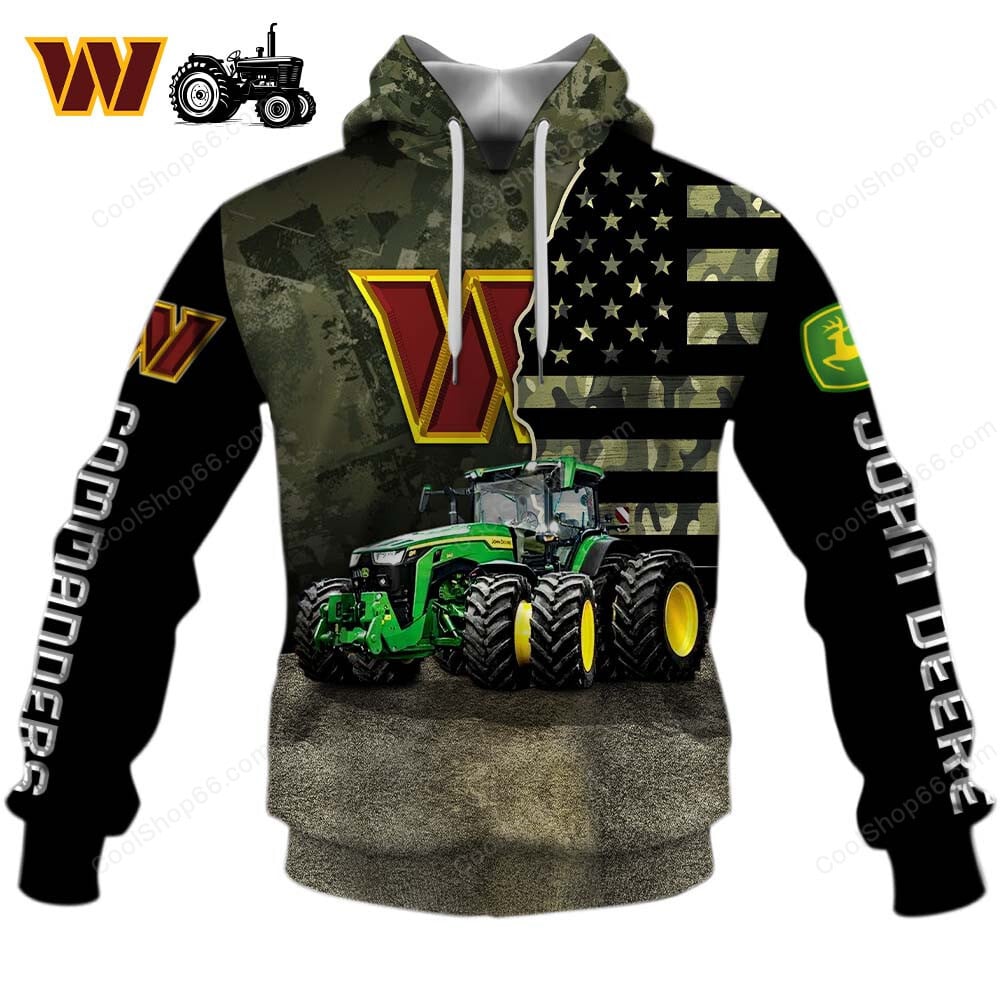 Washington Commanders x John Deere Hoodie | Funny Green Character Premium Hoodie
