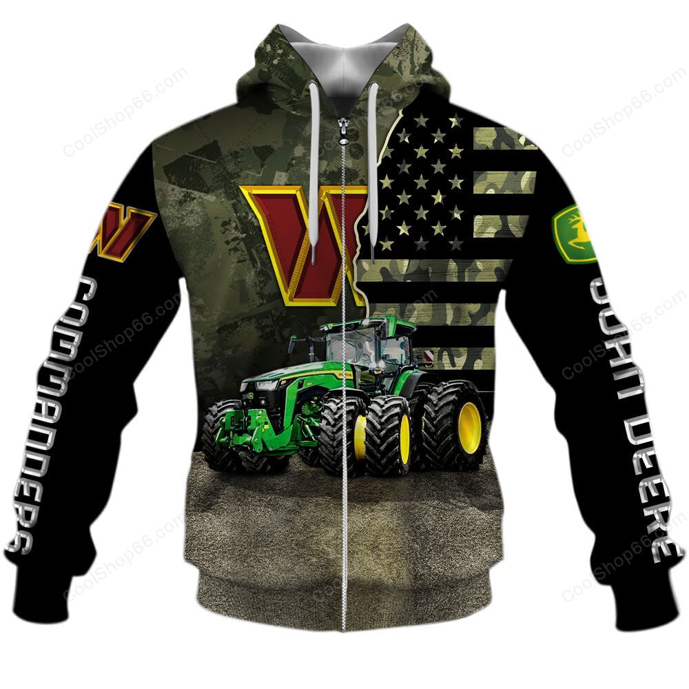 Washington Commanders x John Deere Hoodie | Funny Green Character Premium Hoodie