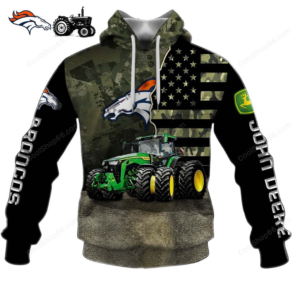 Denver Broncos x John Deere Hoodie | Funny Green Character Premium Hoodie