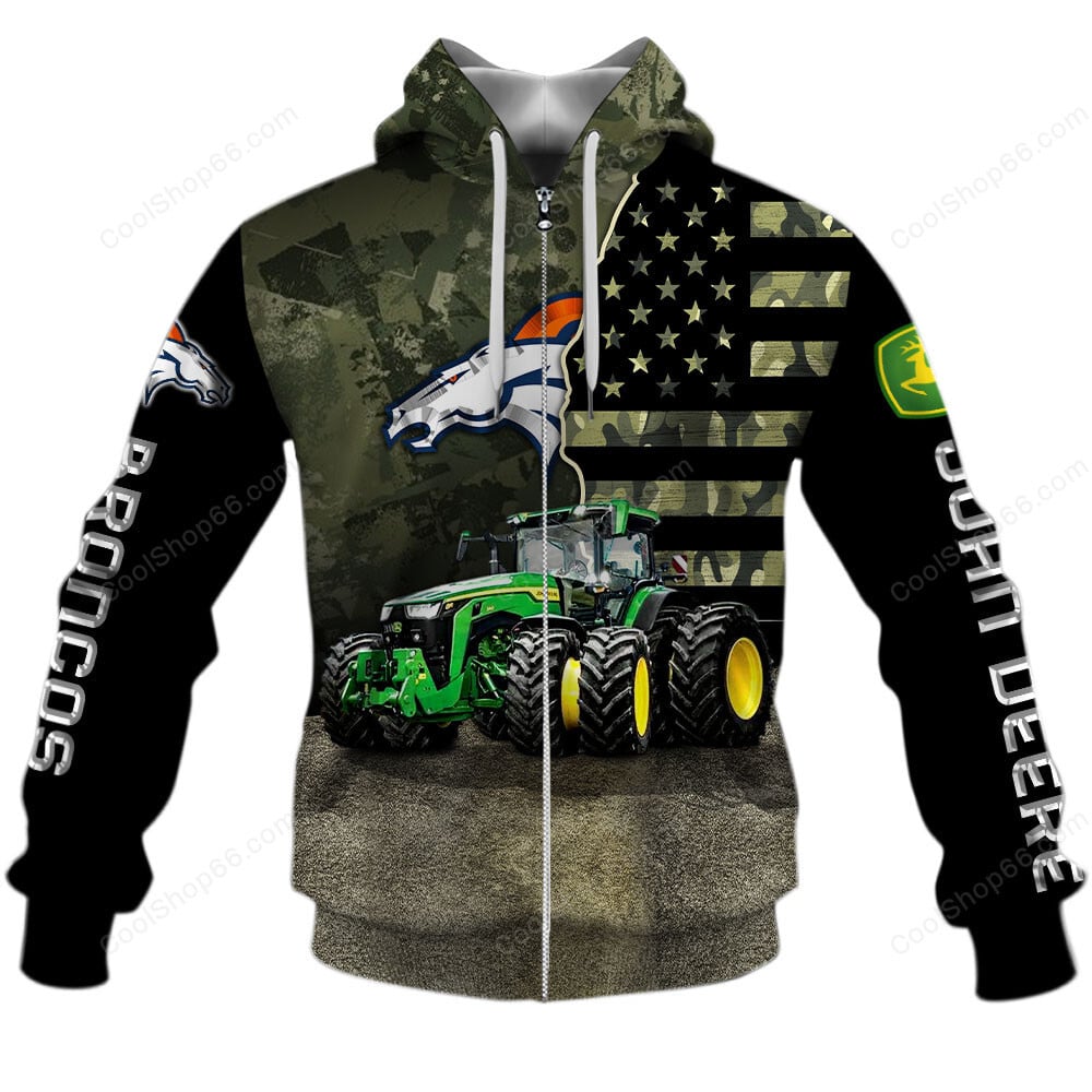 Denver Broncos x John Deere Hoodie | Funny Green Character Premium Hoodie