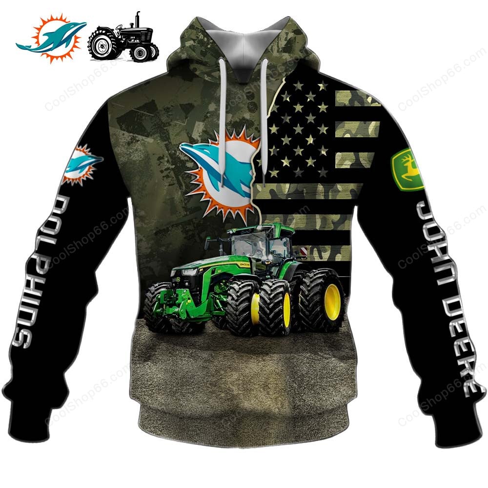 Miami Dolphins x John Deere Hoodie | Funny Green Character Premium Hoodie