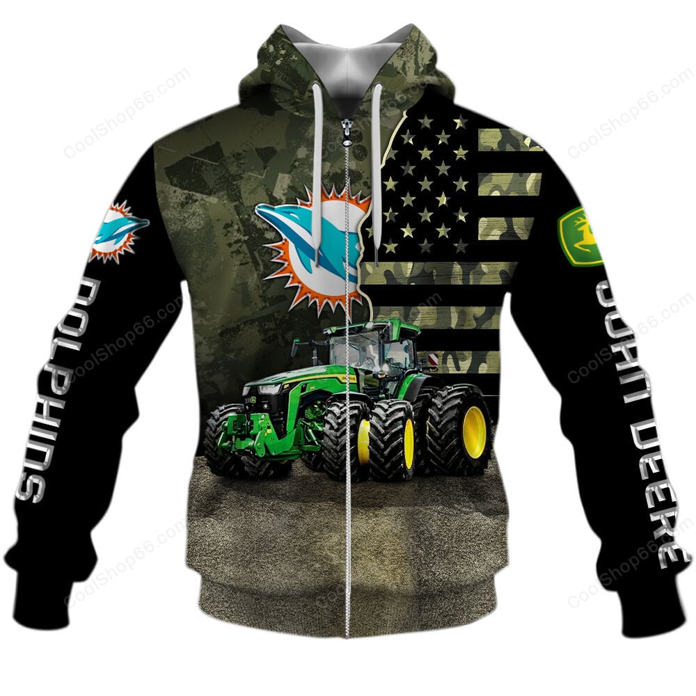Miami Dolphins x John Deere Hoodie | Funny Green Character Premium Hoodie