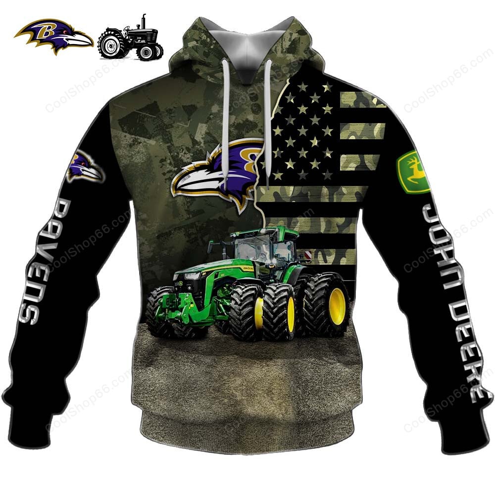 Baltimore Ravens x John Deere Hoodie | Funny Green Character Premium Hoodie