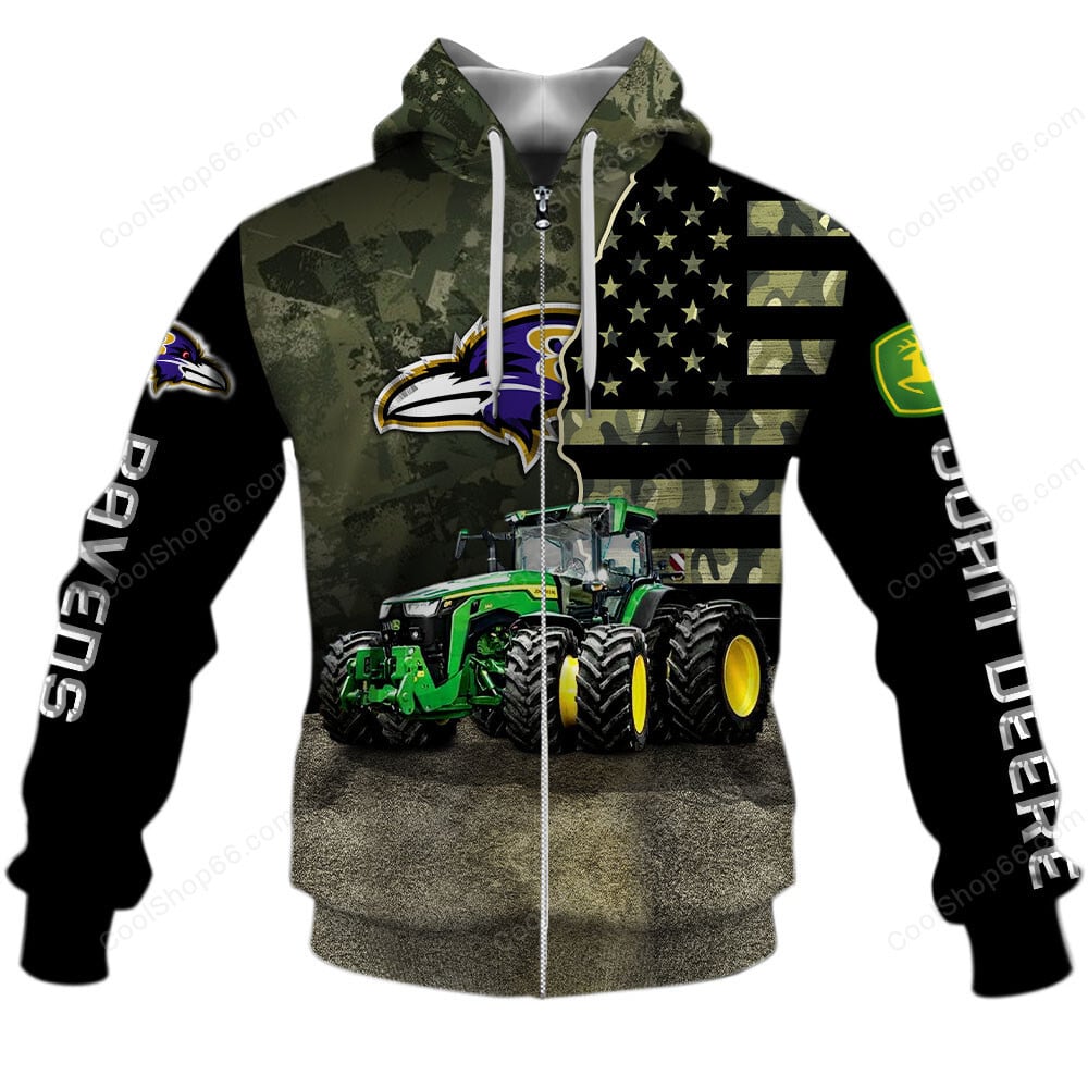 Baltimore Ravens x John Deere Hoodie | Funny Green Character Premium Hoodie