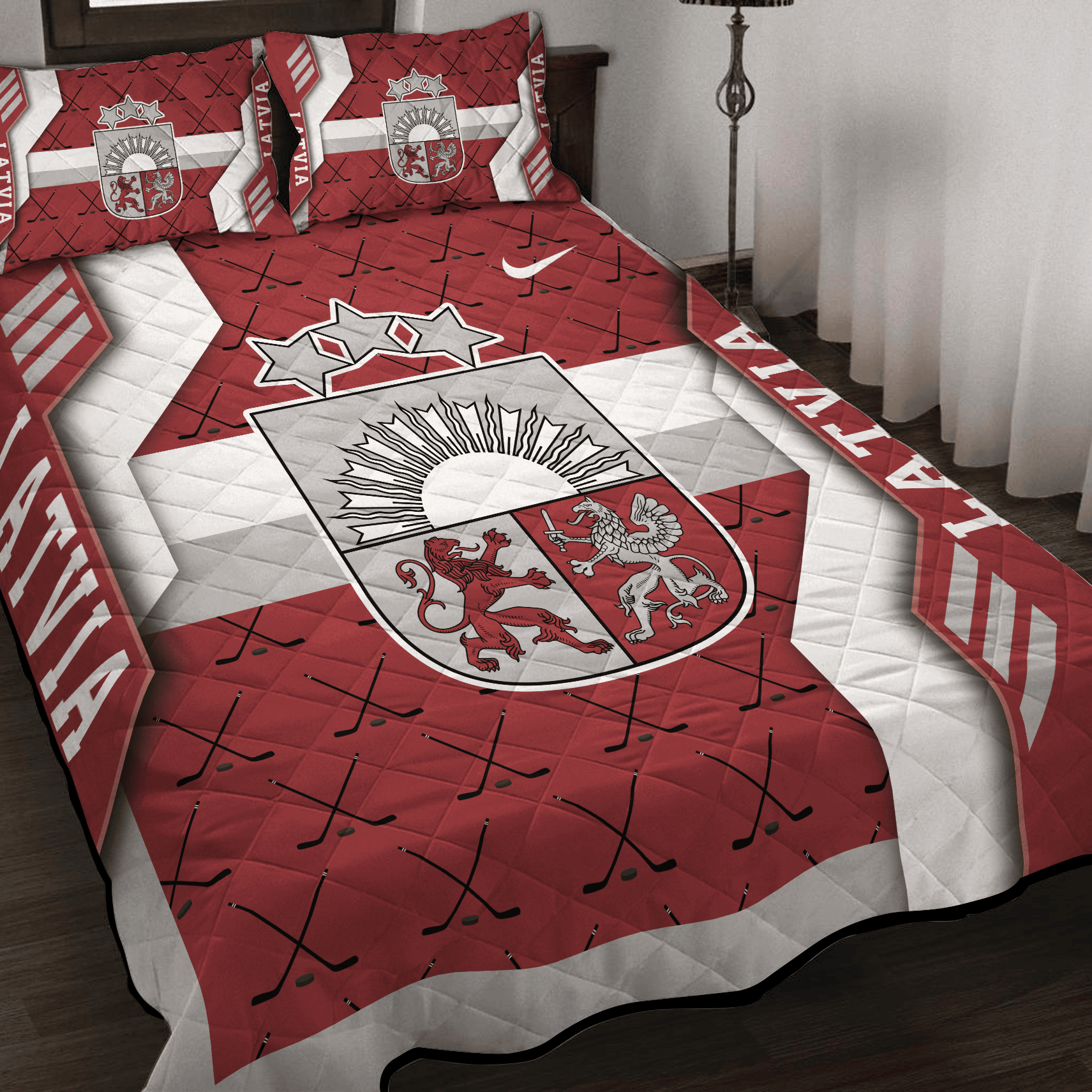 Latvia Ice Hockey Inspired Quilt Set