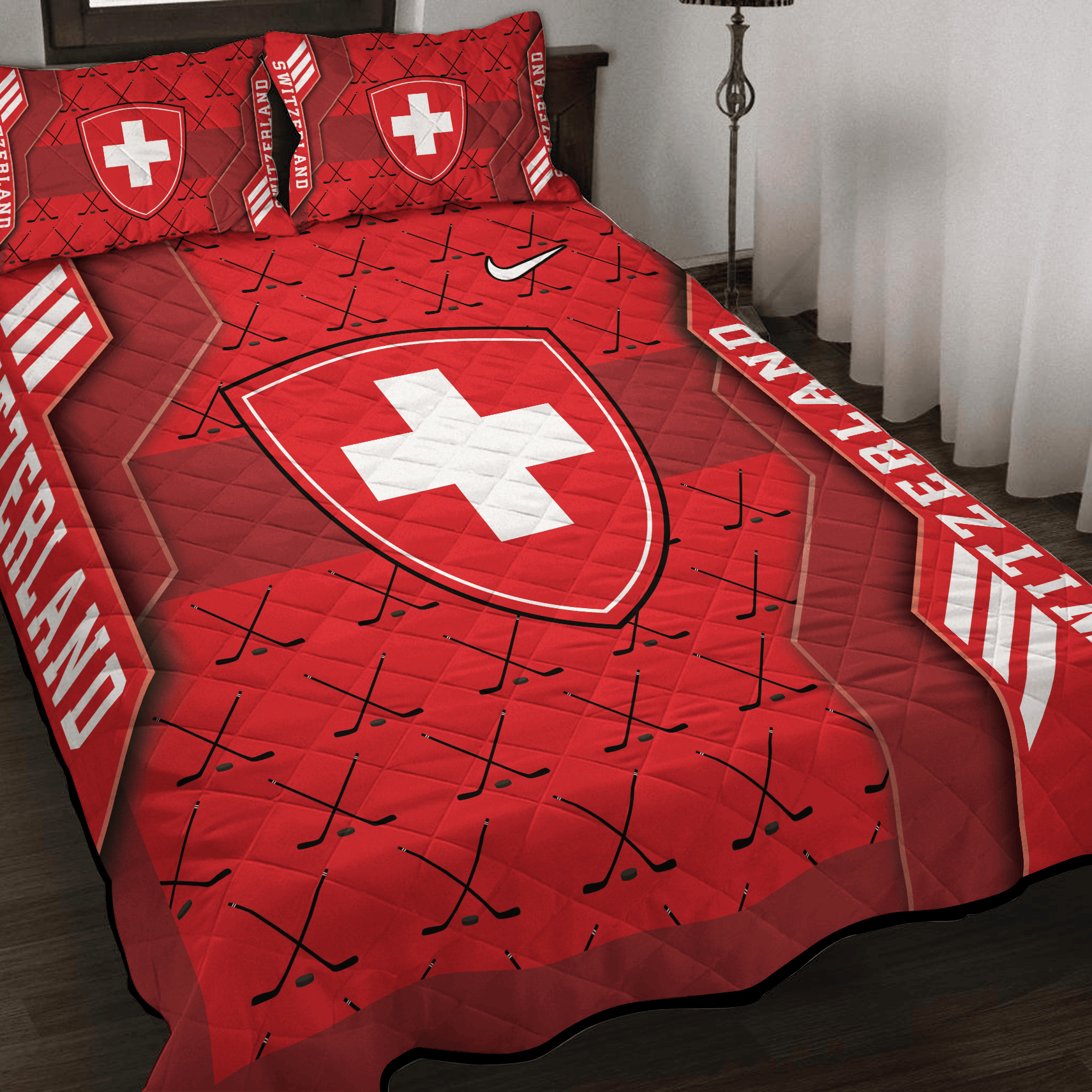 Switzerland Ice Hockey Inspired Quilt Set