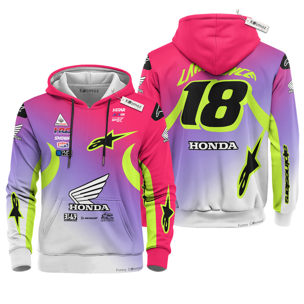 Jett Lawrence #18 Signed Honda HRC AMA Supercross Motocross 2024 Racing Hoodie Costume Racing Suit