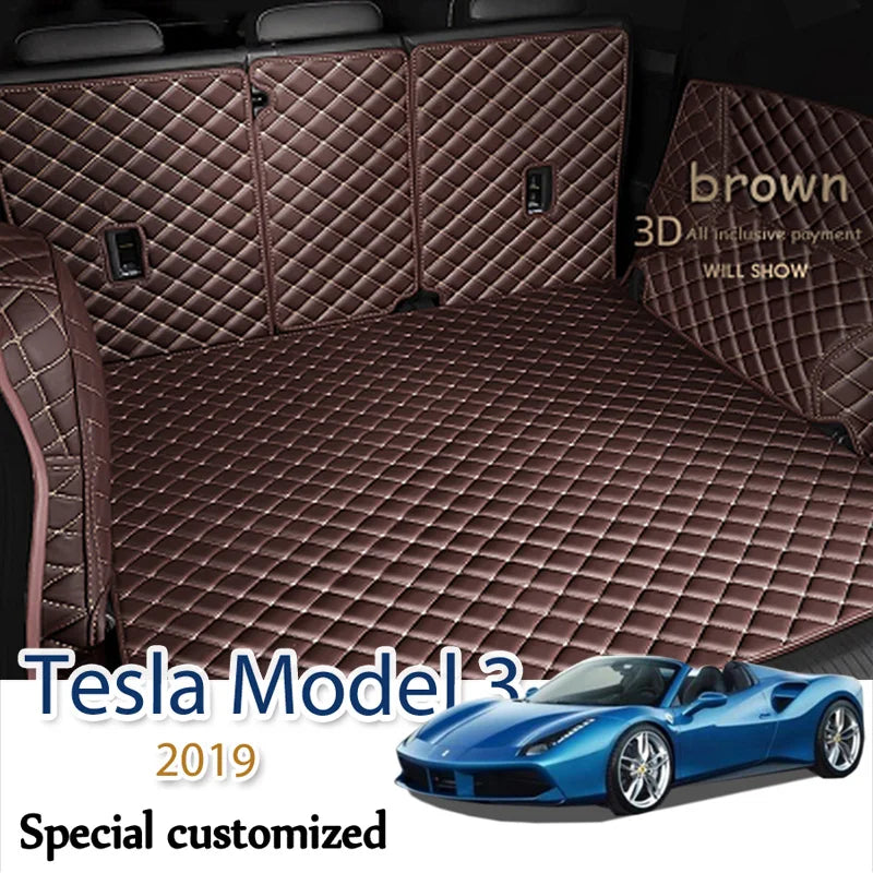 Leather Car Trunk Mat For Tesla Model 3 2019 Cargo Liner Accessories Interior Boot