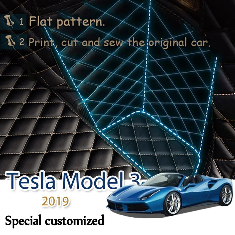 Leather Car Trunk Mat For Tesla Model 3 2019 Cargo Liner Accessories Interior Boot