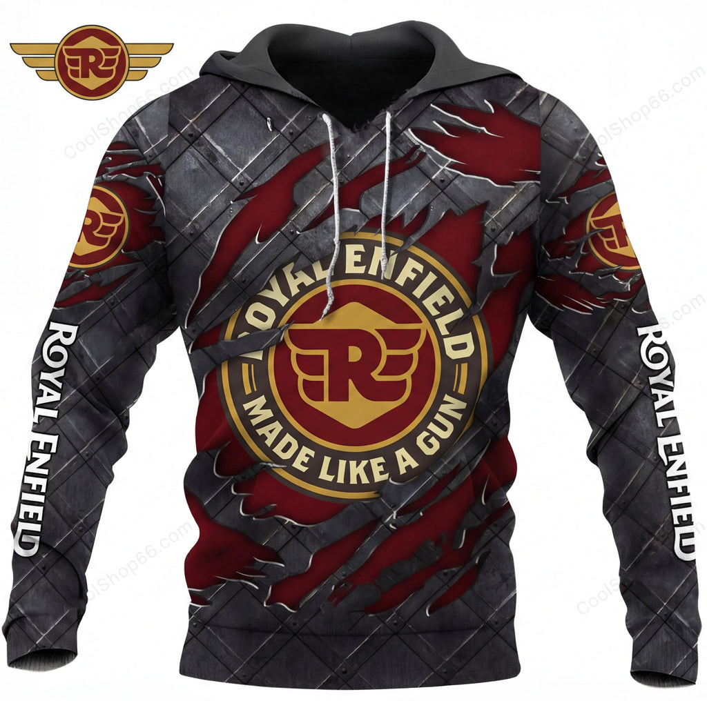 Royal Enfield Black Metal  3D Apparel Hoodie, Kid Hoodie, T Shirt, Zip Hoodie, Sweatshirt